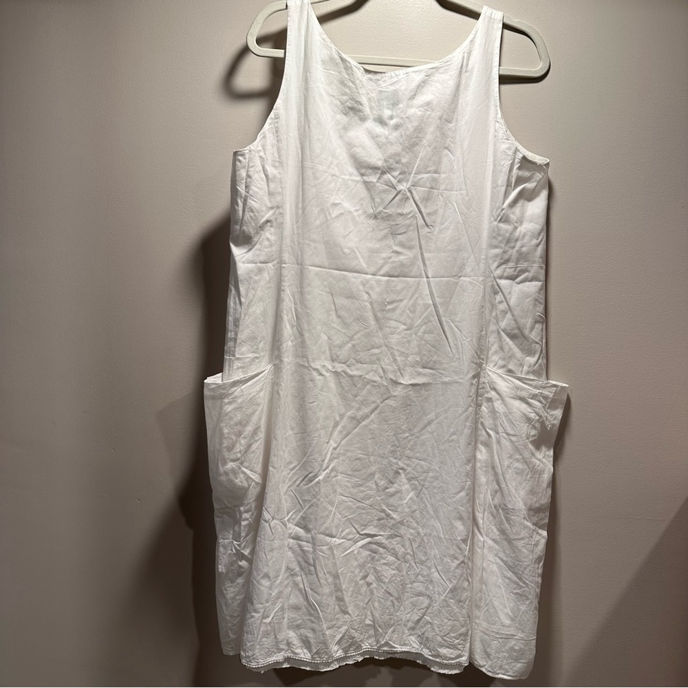 Eileen Fisher White Cotton Lined Midi Shift Dress Front Pockets Petite Large PL - Picture 4 of 15